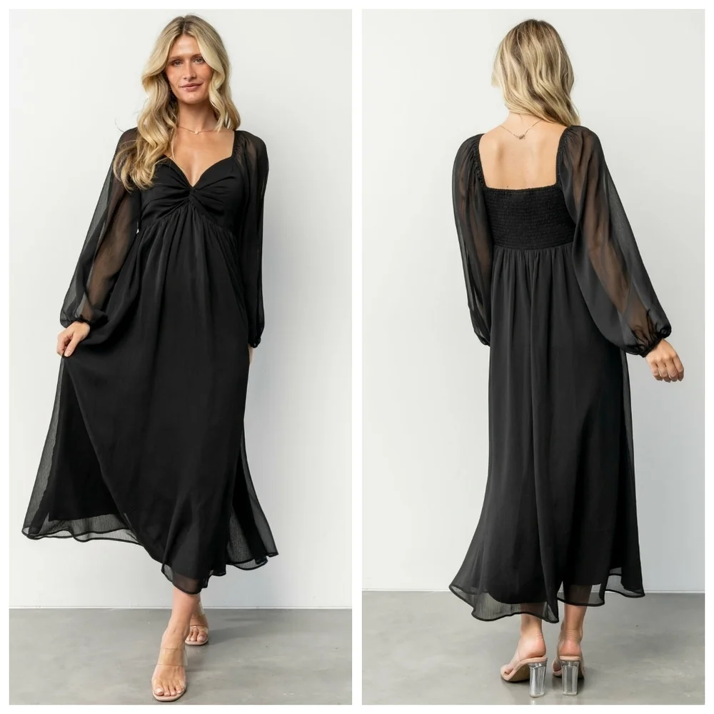 Baltic Born Dione Long Sleeve Black Midi Dress - Picture 1 of 6